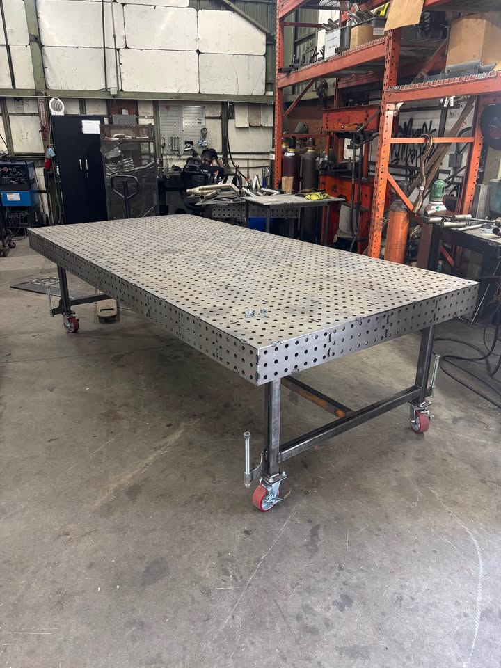 Finished Datum Work Holding steel welding fixture table on locking casters in the shop